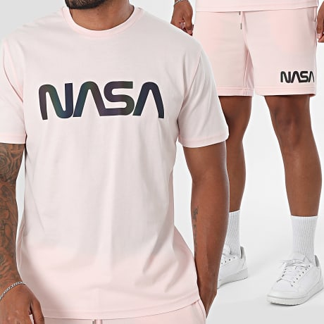 NASA - Conjunto Camiseta y Pantalón Corto de chándal Worm Logo Black Rainbow Rosa