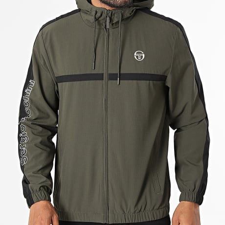 Sergio Tacchini - Veste Capuche Zippée A Bandes Crannie 41554 Vert Kaki Noir