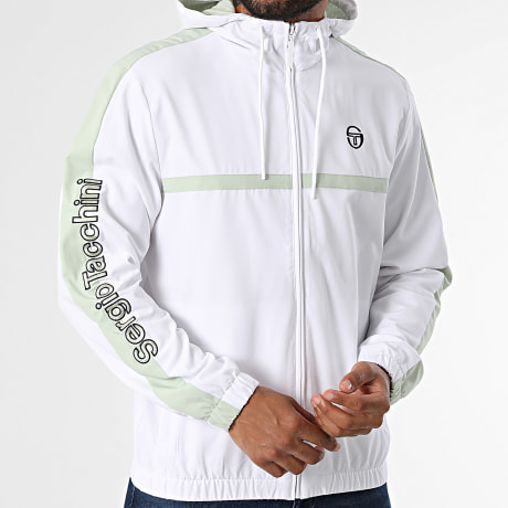 Sergio Tacchini - Veste Capuche Zippée A Bandes Crannie 41554 Blanc Vert Clair