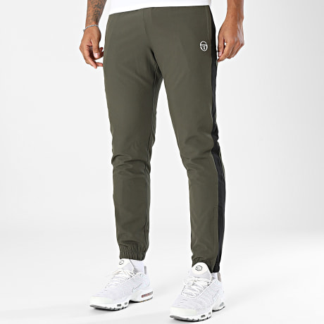 Sergio Tacchini - Pantalon Jogging A Bandes Gemelli 41560 Vert Kaki Noir