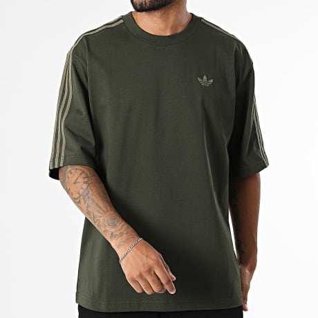 Adidas Originals - Tee Shirt Oversize A Bandes Adicolor 3 Stripes KS7412 Vert Kaki