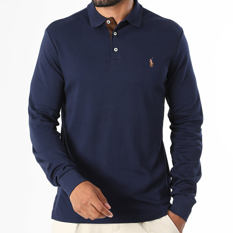 Polo Ralph Lauren - Langarm Polo Custom Slim Fit Oxford Marineblau