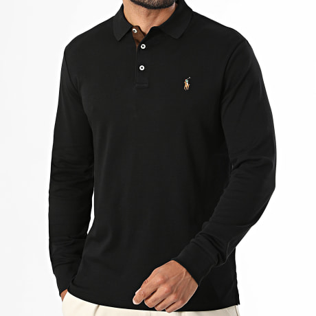 Polo Ralph Lauren - Langarm Polo Custom Slim Fit Oxford Schwarz