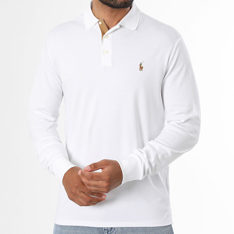 Polo Ralph Lauren - Langarm Polo Custom Slim Fit Oxford Weiß