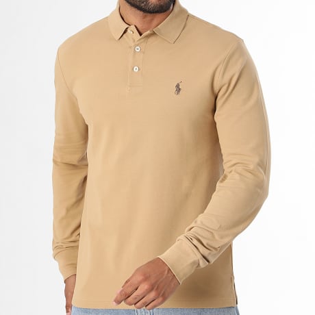 Polo Ralph Lauren - Langarm Polo Custom Slim Fit Original Player Camel Braun