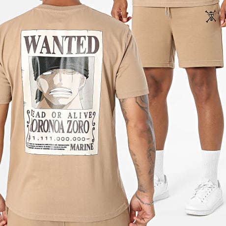 One Piece - Conjunto Camiseta Y Pantalón Corto de chándal Wanted Zoro Camel