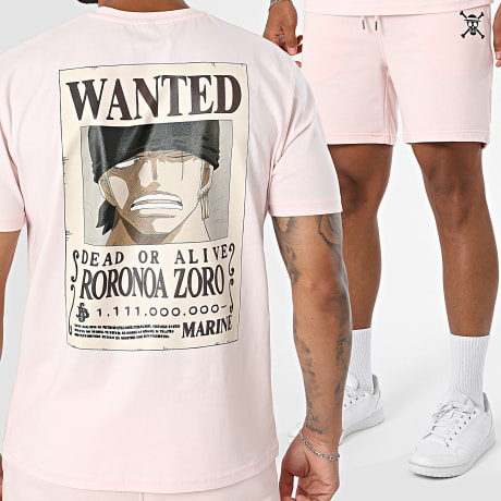 One Piece - Conjunto Camiseta Y Pantalón Corto de chándal Wanted Zoro Rosa
