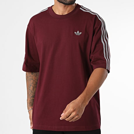Adidas Originals - Tee Shirt A Bandes 3 Stripes KS7411 Bordeaux Gris