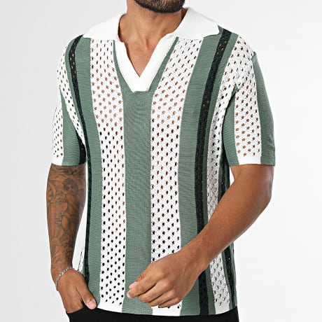Frilivin - Polo Kurzarm Häkel 857 Weiß Grün Khaki Dunkelgrün
