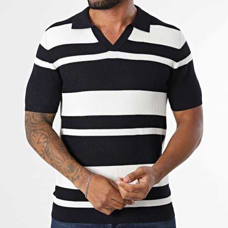 Frilivin - Polo Kurzarm V-Ausschnitt Masche 676 Weiß Marineblau