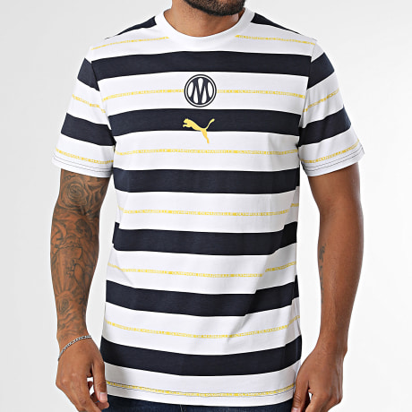 Puma - T-Shirt Gestreept OM Football Culture 786462 Wit Marineblauw Geel