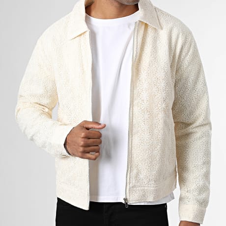 Frilivin - Chaqueta con cremallera Ajourée L51 Beige Claro