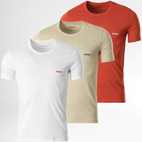 HUGO - Lot De 3 Tee Shirts 50532811 Blanc Vert Kaki Clair Rouge Brique