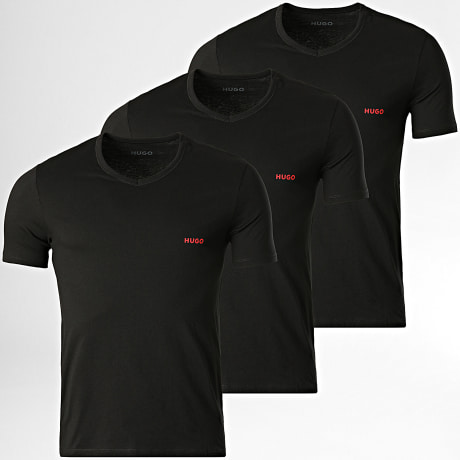HUGO - Lot De 3 Tee Shirts Col V 50566316 Noir