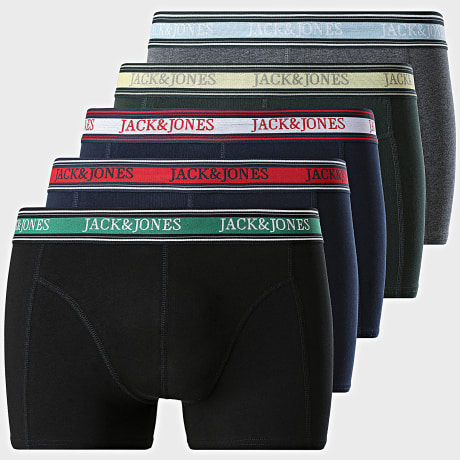 Jack And Jones - Lot De 5 Boxers Faze Solid Bleu Marine Vert Foncé Noir Gris Chiné