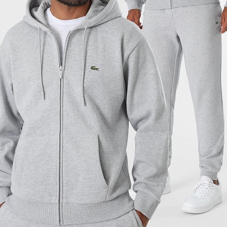Lacoste - Conjunto De Pantalón Chándal Logo Bordado Cocodrilo Gris Jaspeado