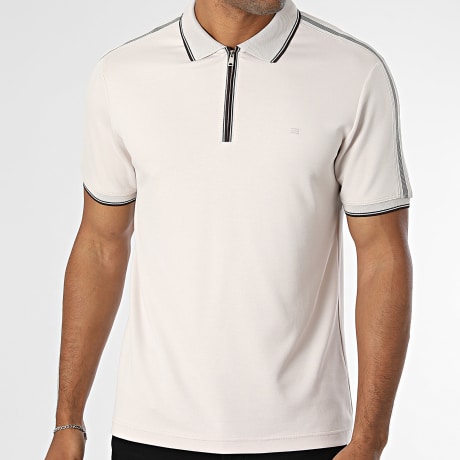 Classic Series - Polo de manga corta A Bandas Cuello con cremallera 877 Beige
