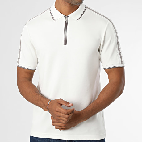 Classic Series - Polo Manga Corta A Rayas Cuello con Cremallera 877 Blanco