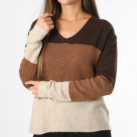 Only - Pull Femme Elanora Beige Chiné Marron Chiné