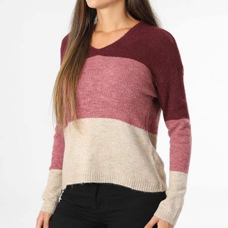 Only - Pull Femme Elanora Beige Chiné Rose Chiné Bordeaux Chiné