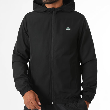 Lacoste - Chaqueta con capucha y cremallera ajuste regular logo cocodrilo negro