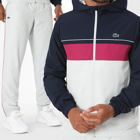 Lacoste - Conjunto Chándal Regular Fit Logo Cocodrilo Gris Claro Azul Marino Violeta