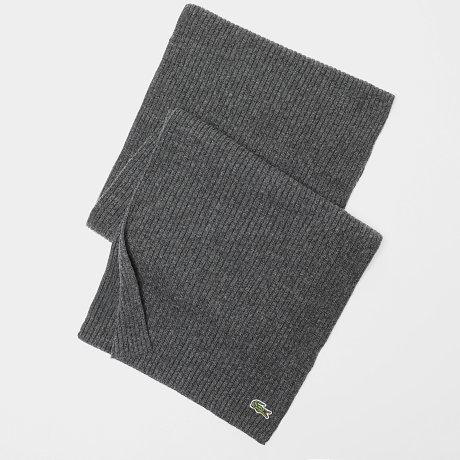 Lacoste - Bufanda Logo Bordado Cocodrilo Gris Antracita Jaspeado