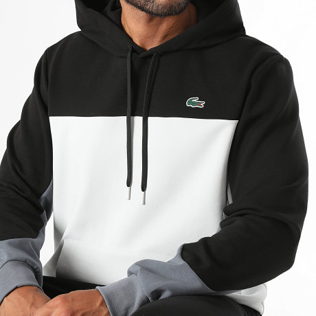 Lacoste - Sweat Capuche Classic Fit Logo Crocodile Noir Gris Clair Gris Anthracite