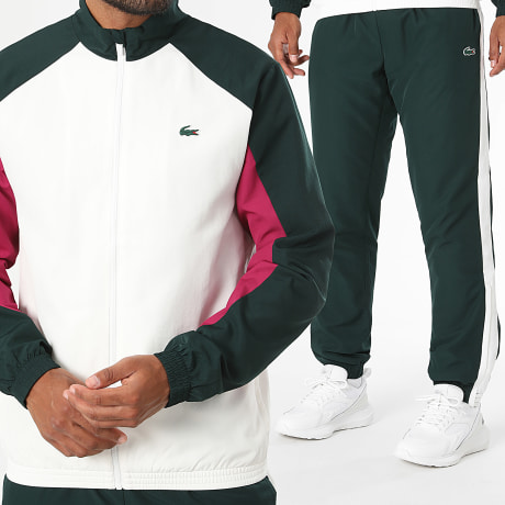 Lacoste - Conjunto Chándal Regular Fit Logo Cocodrilo Verde Oscuro Blanco Violeta