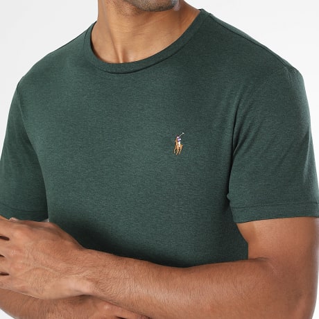 Polo Ralph Lauren - Tee Shirt Custom Slim Fit Oxford Vert Foncé Chiné