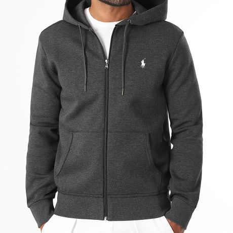 Polo Ralph Lauren - Sweat Capuche Zippé Original Player Gris Anthracite Chiné Blanc