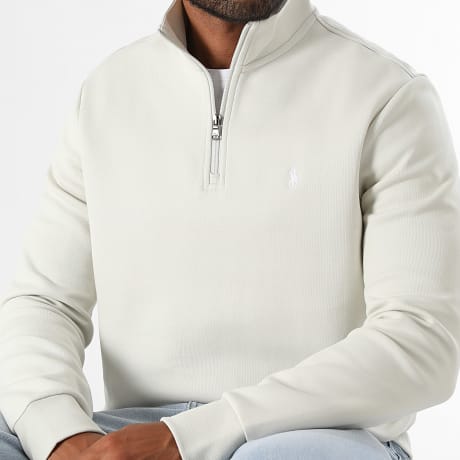 Polo Ralph Lauren - Sweat Col Zippé Original Player Beige Clair Blanc