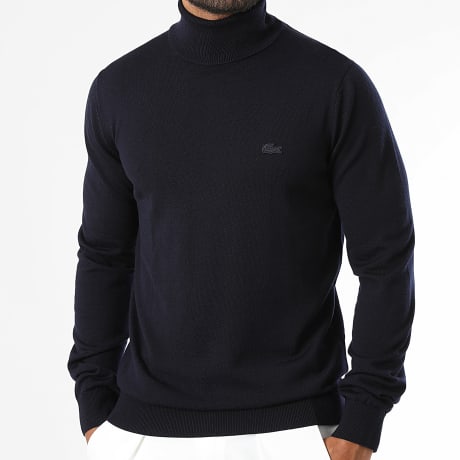 Lacoste - Pull Col Roulé Regular Fit Logo Brodé Crocodile Ton Sur Ton Bleu Marine