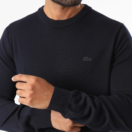 Lacoste - Pull Regular Fit Logo Brodé Crocodile Ton Sur Ton Bleu Marine
