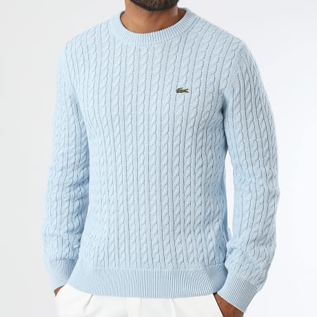 Lacoste - Pull Maille Regular Fit Logo Brodé Crocodile Bleu Clair