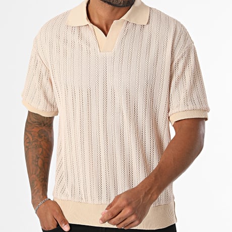 Fusional - Top Polo De Manga Corta De Crochet 604 Beige