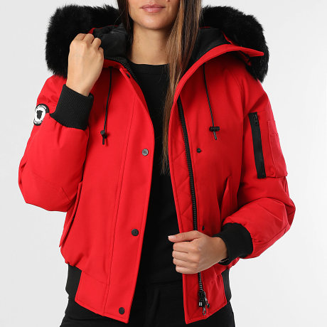 Comme Des Loups - Chaqueta calefactable mujer capucha pelo Madrid Rojo Negro