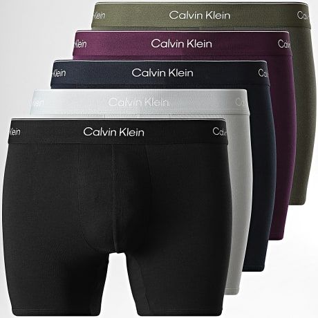 Calvin Klein - Lot De 5 Boxers NB4395 Noir Gris Clair Bleu Marine Vert Kaki Violet