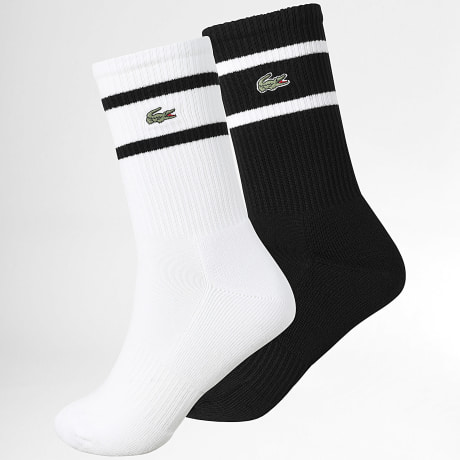 Lacoste - Pack de 2 Pares de Calcetines Logo Bordado Cocodrilo Blanco Negro