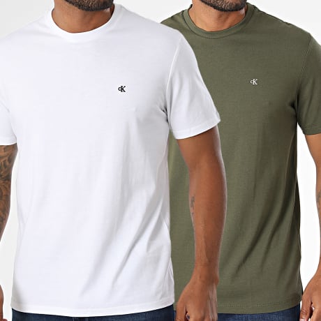 Calvin Klein - Lot De 2 Tee Shirts RD001 Blanc Vert Kaki