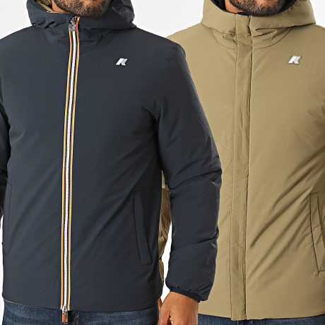 K-Way - Jacket Zip Hooded Reversible Jack St Warm K6128VW Navy Blue Light Khaki Green