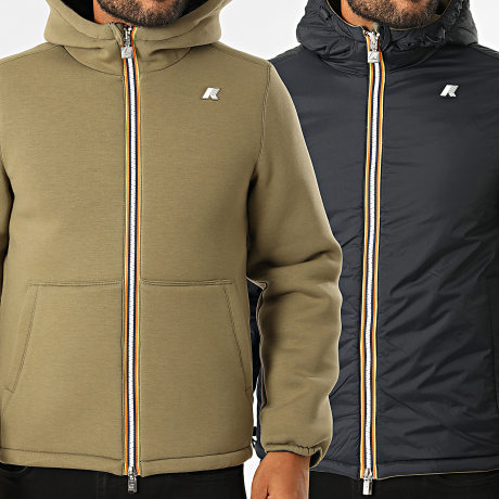 K-Way - Jacket Hooded Reversible Jack Spacer Double Nylon K8142YW Light Khaki Green Navy Blue