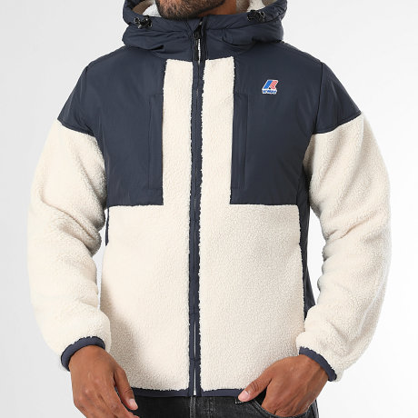 K-Way - Jacket Fleece Hooded Zip Samson 4.0 Orsetto Light Beige Navy Blue