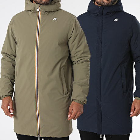 K-Way - Jacket Hood Zipped Reversible Slim Jacob St Warm Double K6128WW Khaki Green Navy Blue