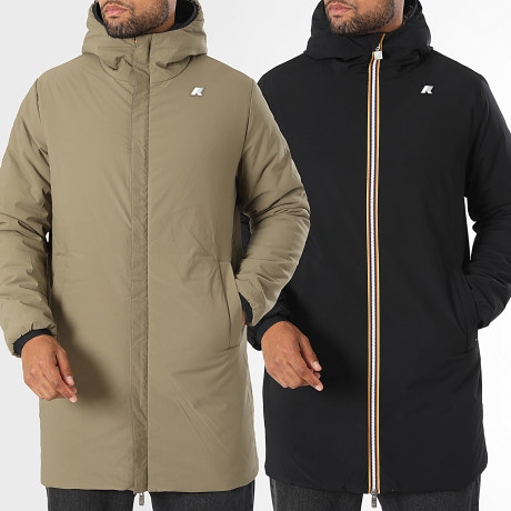 K-Way - Veste Capuche Zippée Réversible Slim Jacob St Warm Double K6128WW Noir Vert Kaki