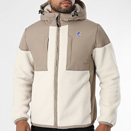 K-Way - Fleece zipped hooded jacket Samson 4.0 Orsetto Dark Beige Light Beige