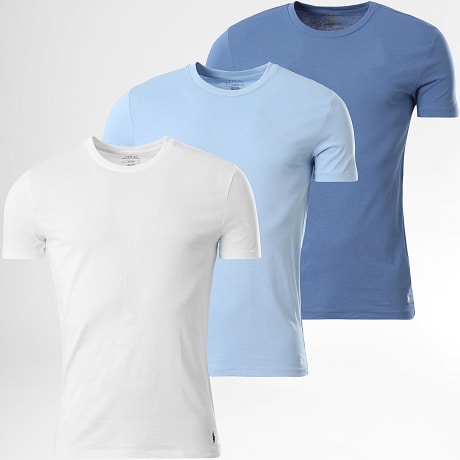 Polo Ralph Lauren - Lot De 3 Tee Shirts Original Player Bleu Clair Blanc Bleu