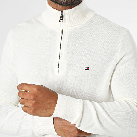 Tommy Hilfiger - Pull Col Zippé Pima 8049 Beige Clair