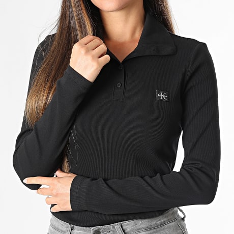 Calvin Klein - Langarm-Poloshirt Damen Rib 7H203 Schwarz
