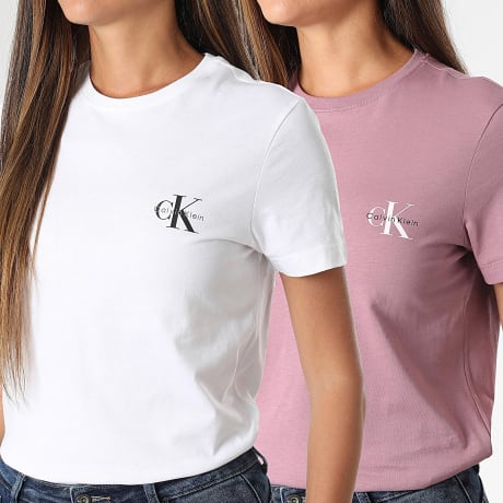Calvin Klein - Lot De 2 Tee Shirts Femme 7C905 Blanc Violet